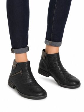 Size US 10 (EU 41) Remonte Women’s Black Leather Ruched Ankle Boots Comfort Moto